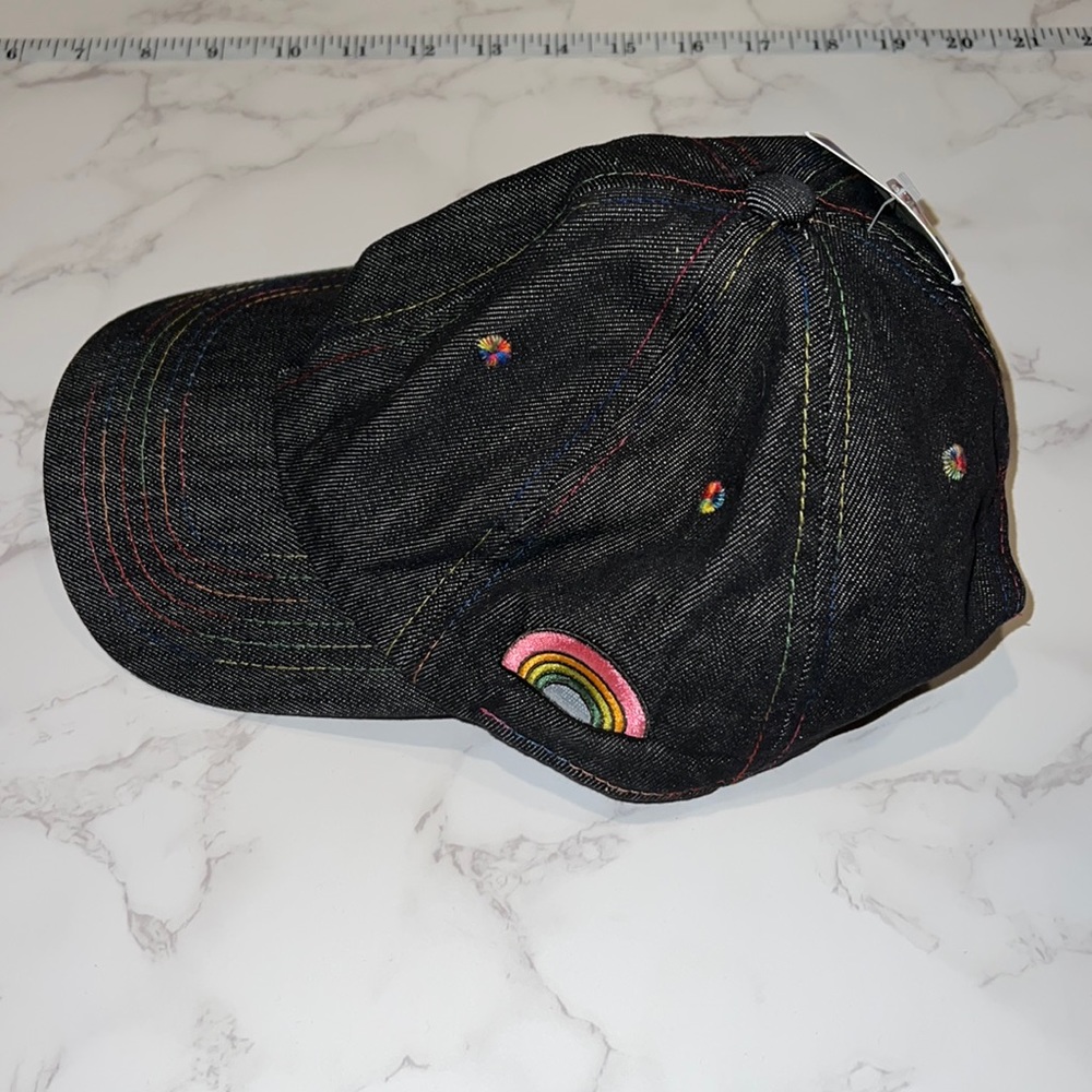 NWT unisex Black jean rainbow thread adjustable cap with rainbow patch